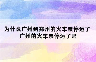 为什么广州到郑州的火车票停运了 广州的火车票停运了吗